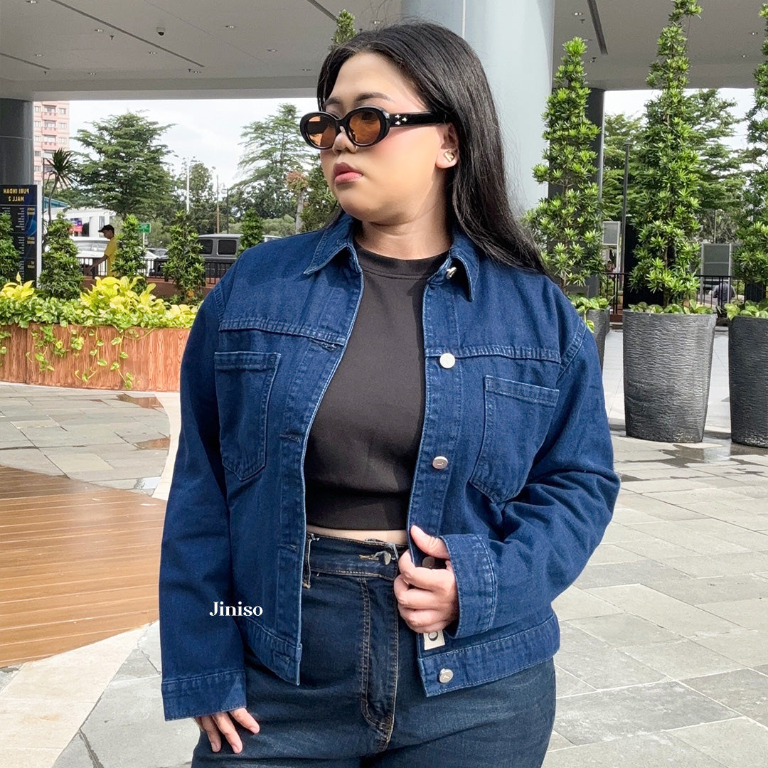 JINISO Big Size Jaket Jeans Oversize Casual Blue Black