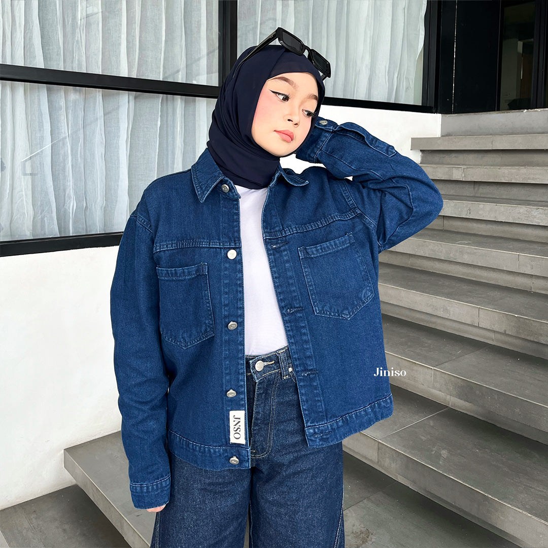 JINISO Jaket Jeans Oversize Casual Blue Black