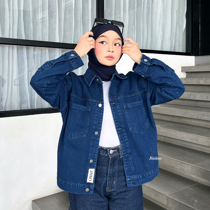 JINISO Jaket Jeans Oversize Casual Blue Black