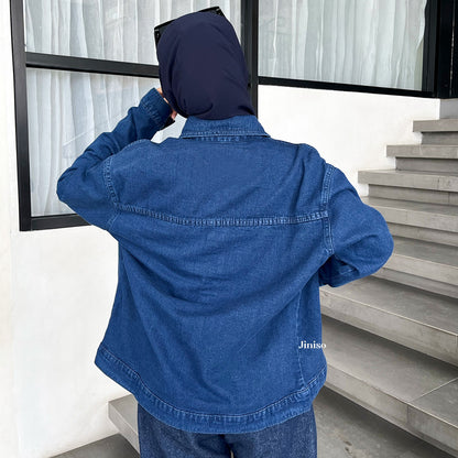 JINISO Jaket Jeans Oversize Casual Blue Black