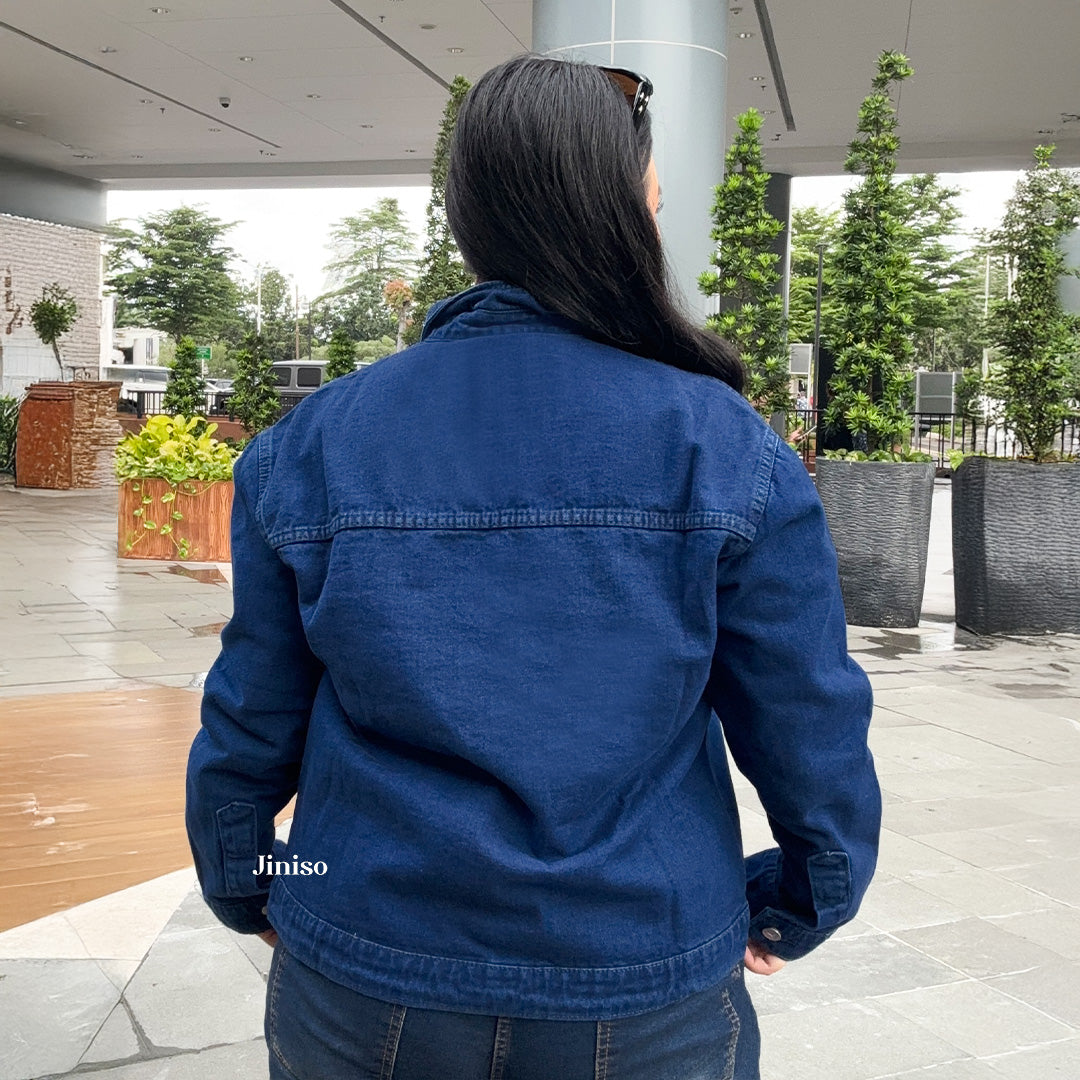 JINISO Big Size Jaket Jeans Oversize Casual Blue Black