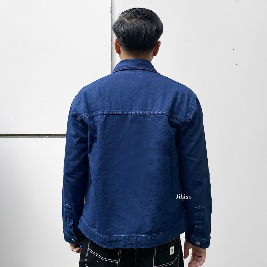 JINISO Pria Jaket Jeans Oversize Casual Blue Black