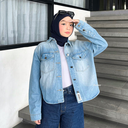 JINISO Jaket Jeans Oversize Rider Light Blue Denim