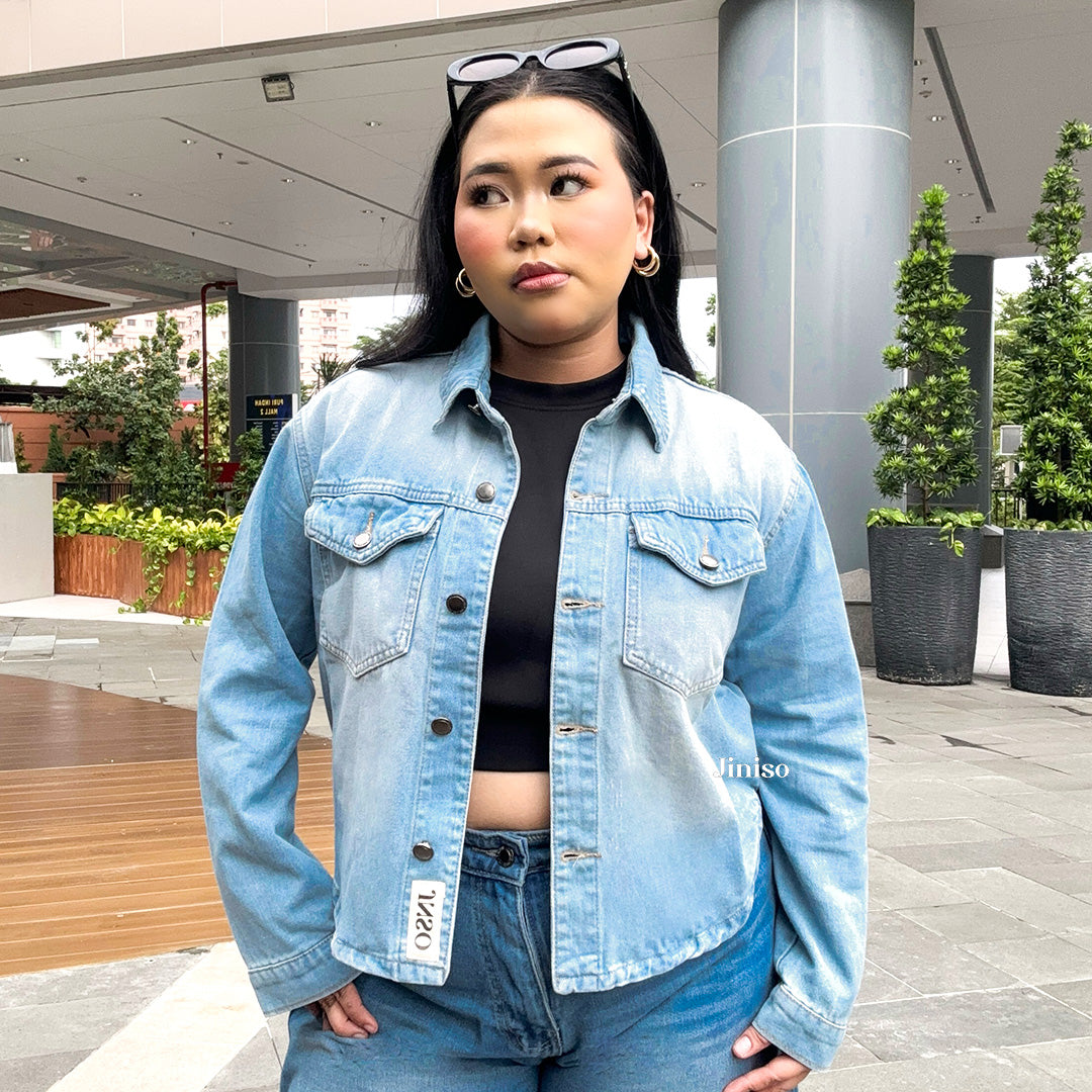 JINISO Big Size Jaket Jeans Oversize Rider Light Blue Denim