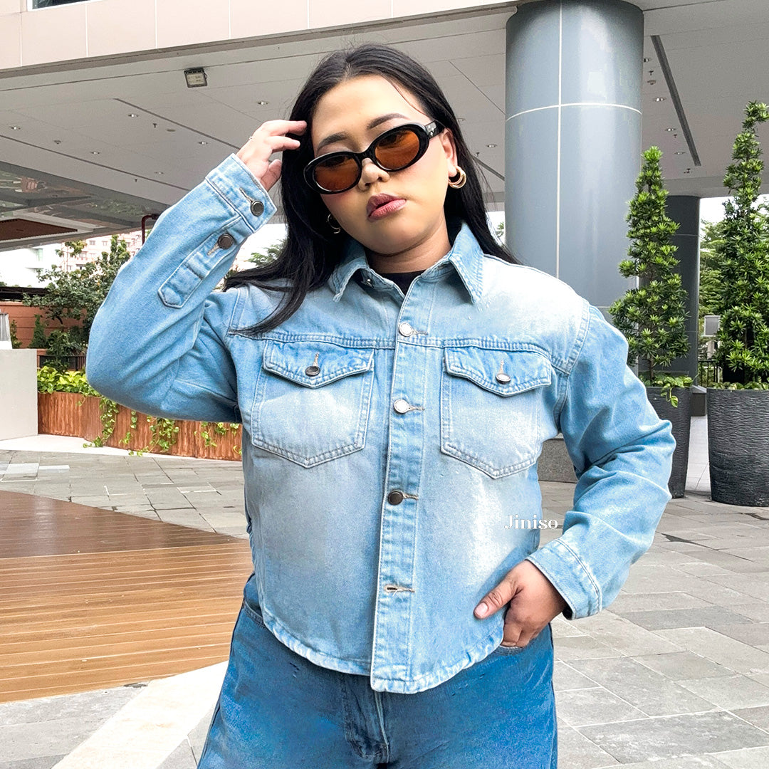 JINISO Big Size Jaket Jeans Oversize Rider Light Blue Denim