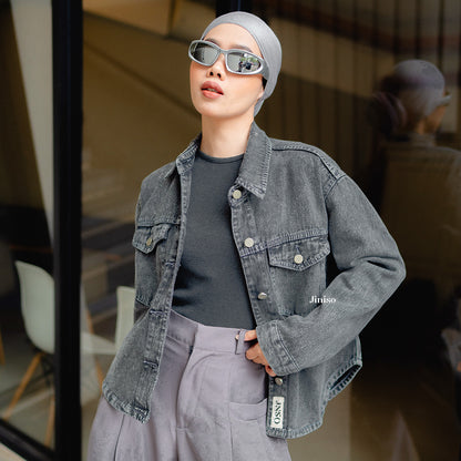 JINISO Jaket Jeans Oversize Rider Snow Grey