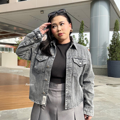JINISO Big Size Jaket Jeans Oversize Rider Snow Grey