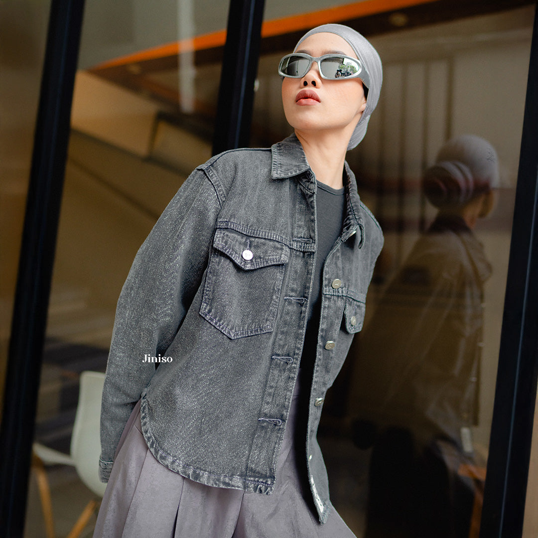 JINISO Jaket Jeans Oversize Rider Snow Grey