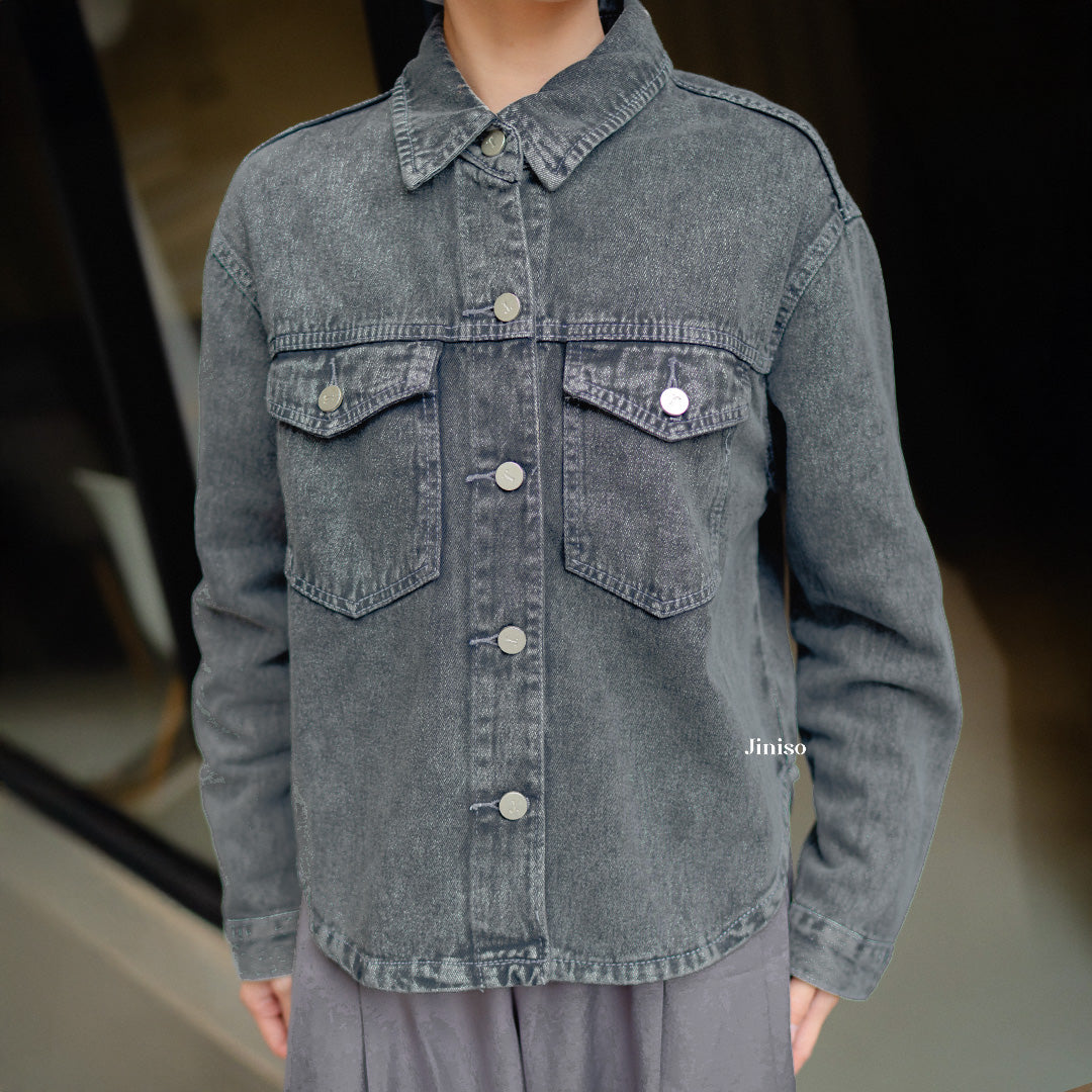 JINISO Jaket Jeans Oversize Rider Snow Grey