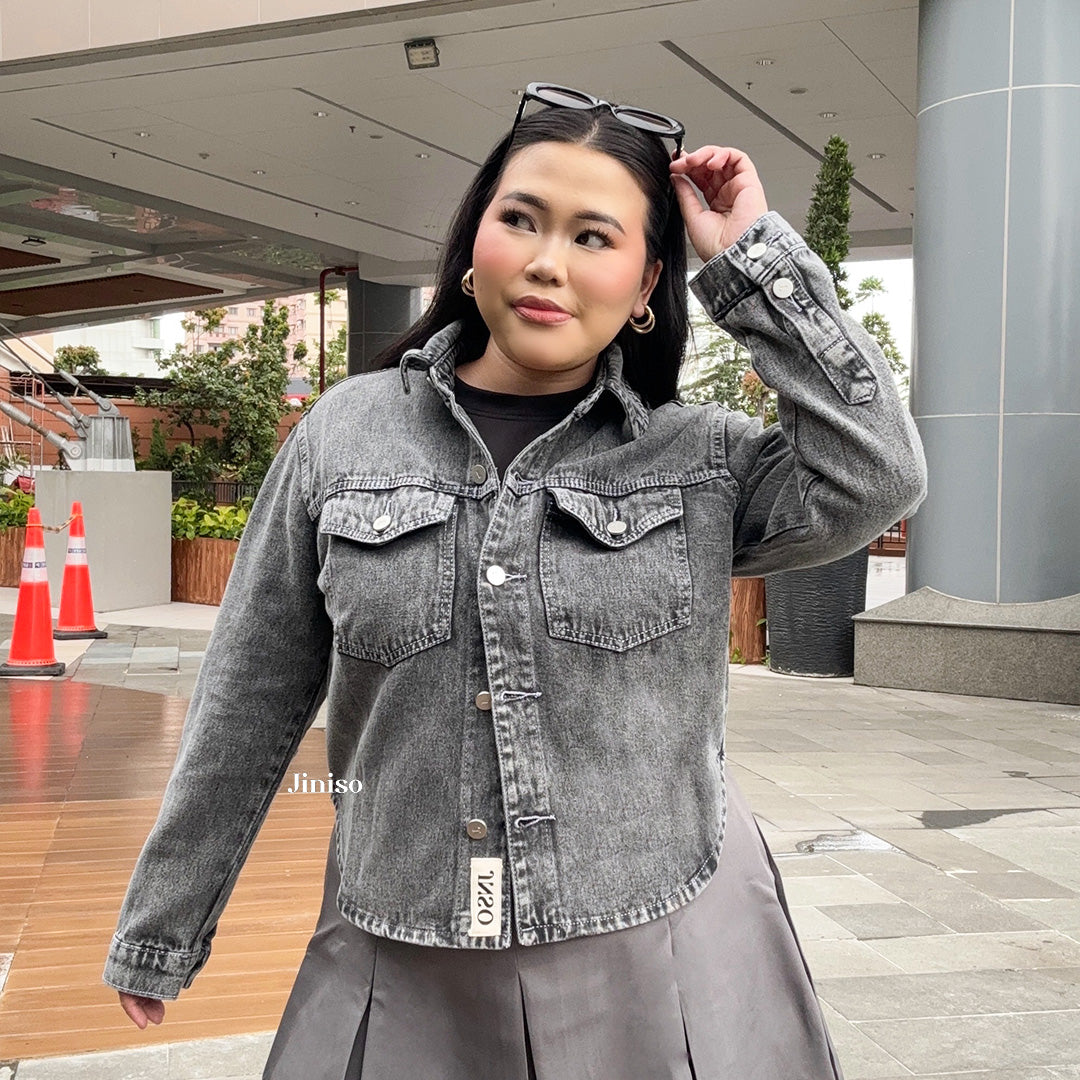 JINISO Big Size Jaket Jeans Oversize Rider Snow Grey