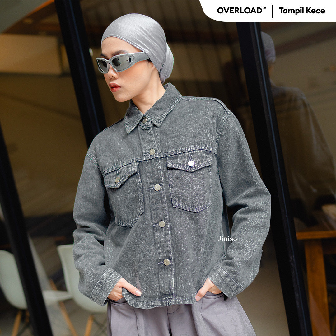 JINISO Jaket Jeans Oversize Rider Snow Grey