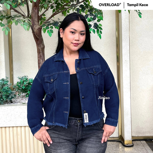 JINISO Big Size Jaket Jeans Oversize Raw Trucker Blue Black