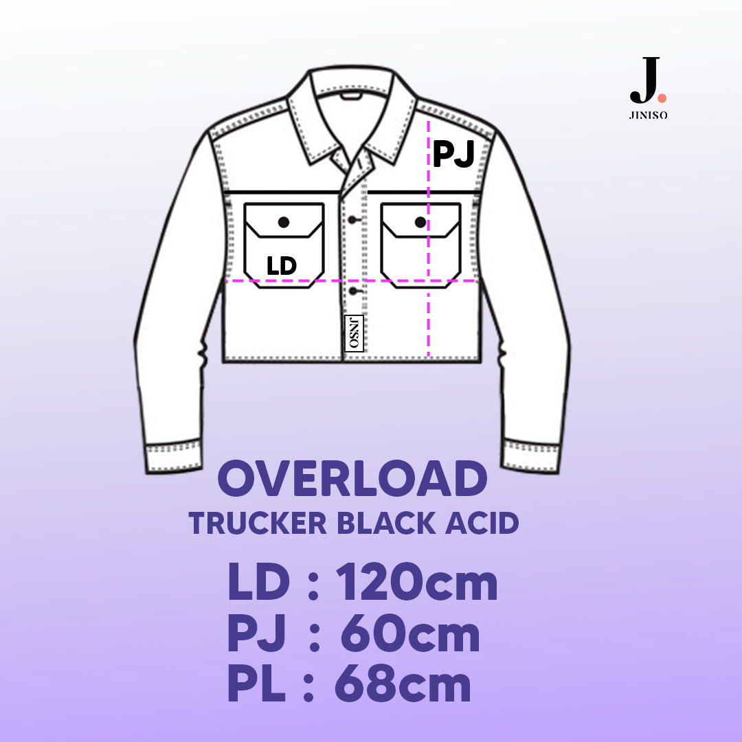 JINISO Pria Jaket Jeans Oversize Raw Trucker Black Acid