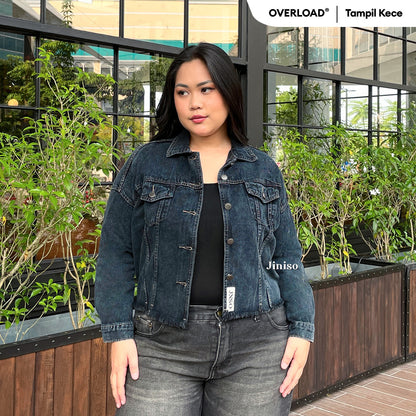 JINISO Big Size Jaket Jeans Oversize Raw Trucker Black Acid