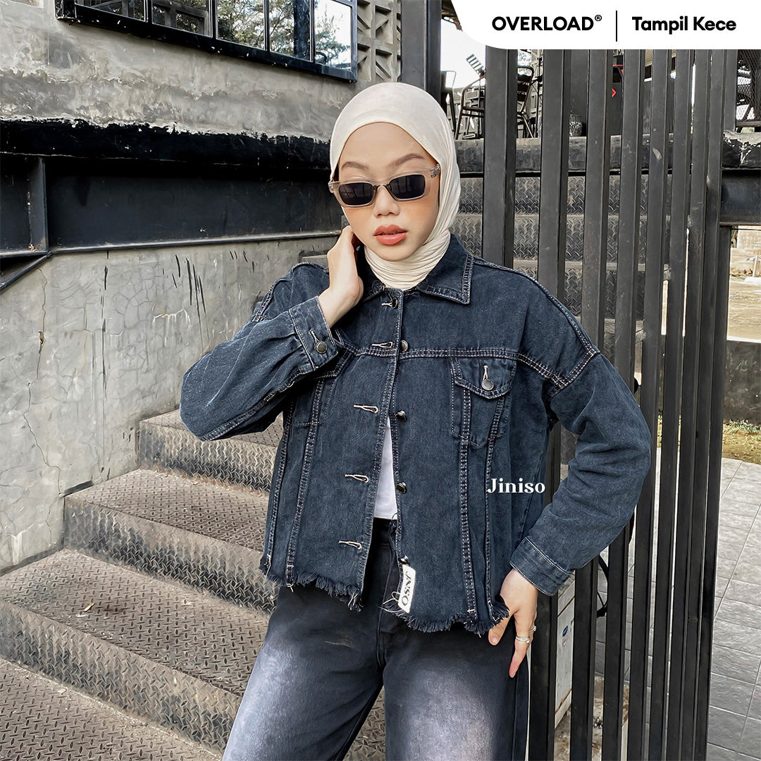 JINISO Jaket Jeans Oversize Raw Trucker Black Acid