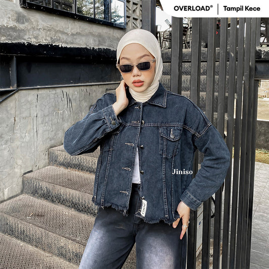 JINISO Jaket Jeans Oversize Raw Trucker Black Acid