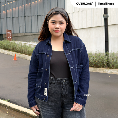 JINISO Big Size Jaket Jeans Oversize Nomad Pocket Blue Black