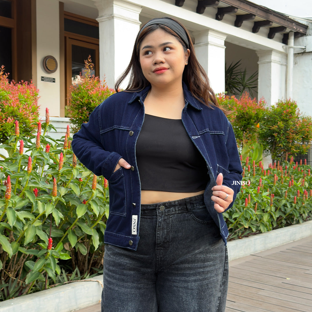 JINISO Big Size Jaket Jeans Oversize Nomad Pocket Blue Black