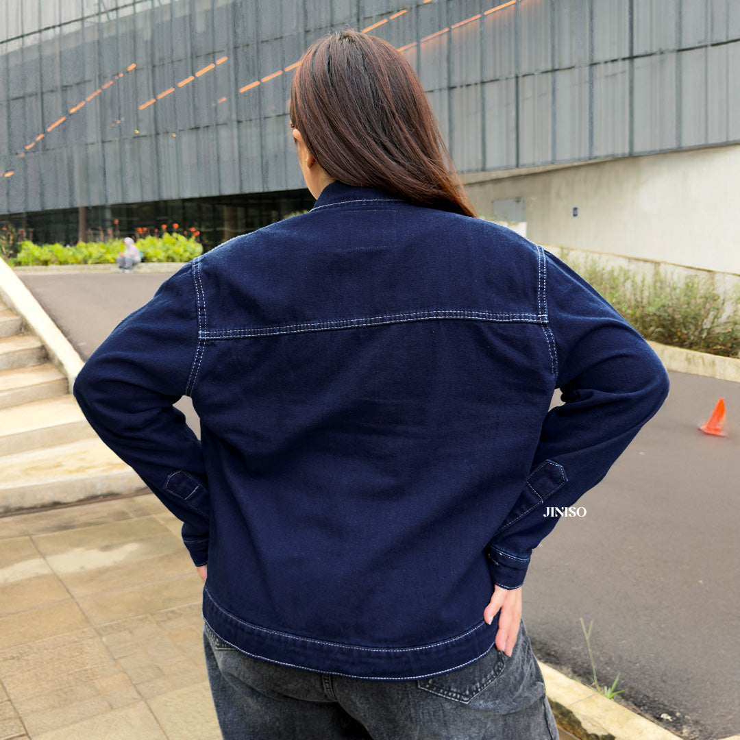 JINISO Big Size Jaket Jeans Oversize Nomad Pocket Blue Black