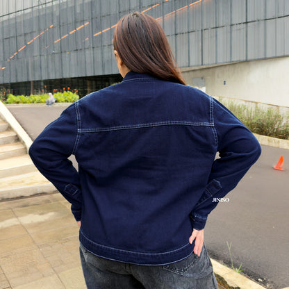 JINISO Big Size Jaket Jeans Oversize Nomad Pocket Blue Black