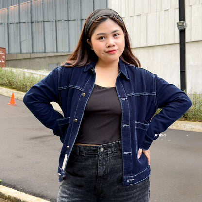 JINISO Big Size Jaket Jeans Oversize Nomad Pocket Blue Black