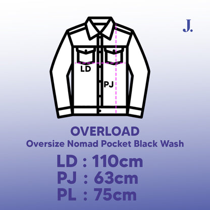 JINISO Pria Jaket Jeans Oversize Nomad Pocket Black Wash