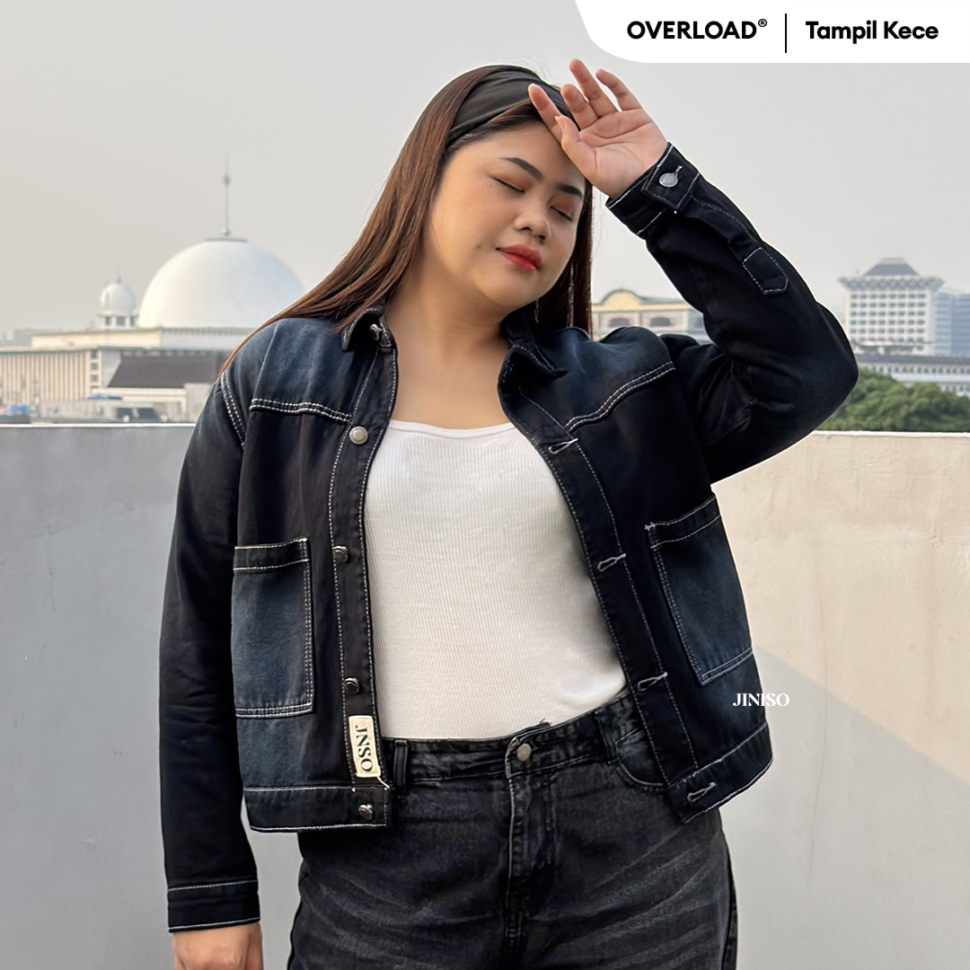 JINISO Big Size Jaket Jeans Oversize Nomad Pocket Black Wash