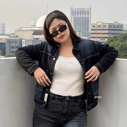 JINISO Big Size Jaket Jeans Oversize Nomad Pocket Black Wash