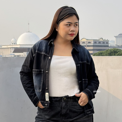 JINISO Big Size Jaket Jeans Oversize Nomad Pocket Black Wash