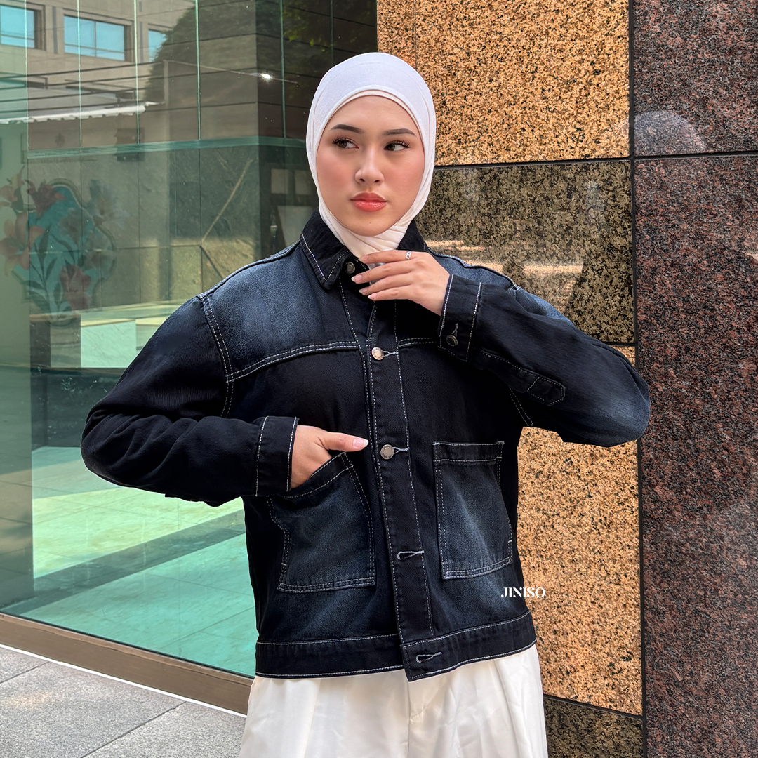 JINISO Jaket Jeans Oversize Nomad Pocket Black Wash