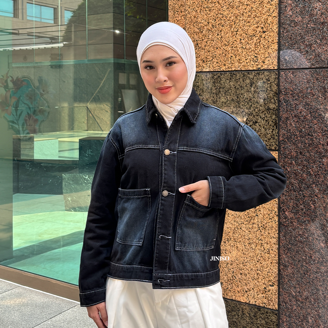 JINISO Jaket Jeans Oversize Nomad Pocket Black Wash