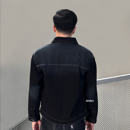 JINISO Pria Jaket Jeans Oversize Nomad Pocket Black Wash