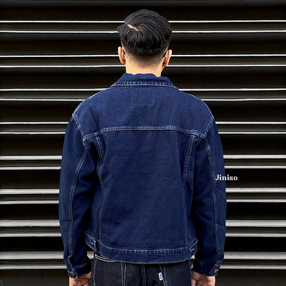 JINISO Pria Jaket Jeans Oversize Origin Blue Black