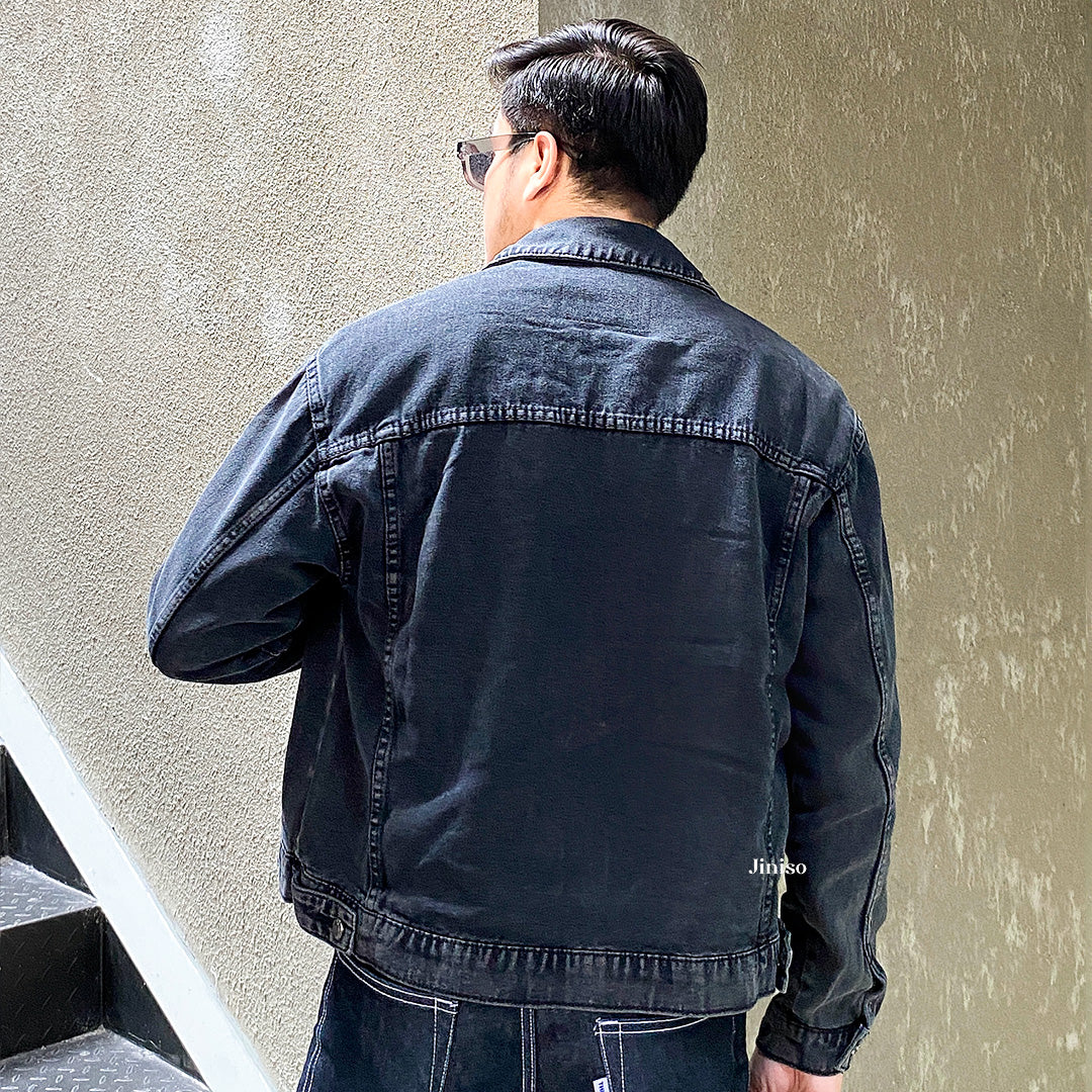 JINISO Pria Jaket Jeans Oversize Origin Black Acid