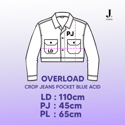JINISO Jaket Crop Jeans Oversize Pocket Blue Acid