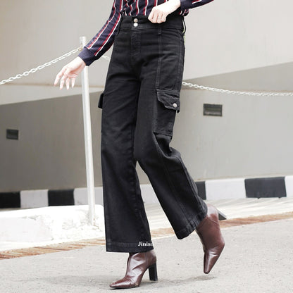 JINISO - Highwaist Cargo Loose Jeans 406 HANDS UP