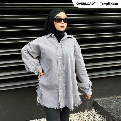 JINISO - Kemeja Denim Raw Snow Grey Oversize Unisex HYPER ACTIVE