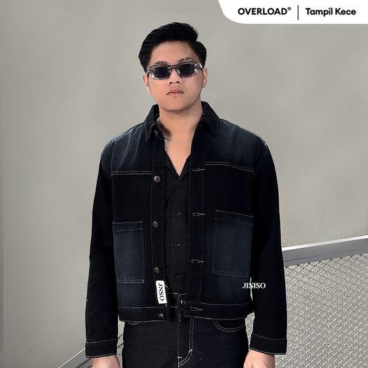 JINISO EVERYDAY - Pria Jaket Jeans Oversize Nomad Pocket Black Wash