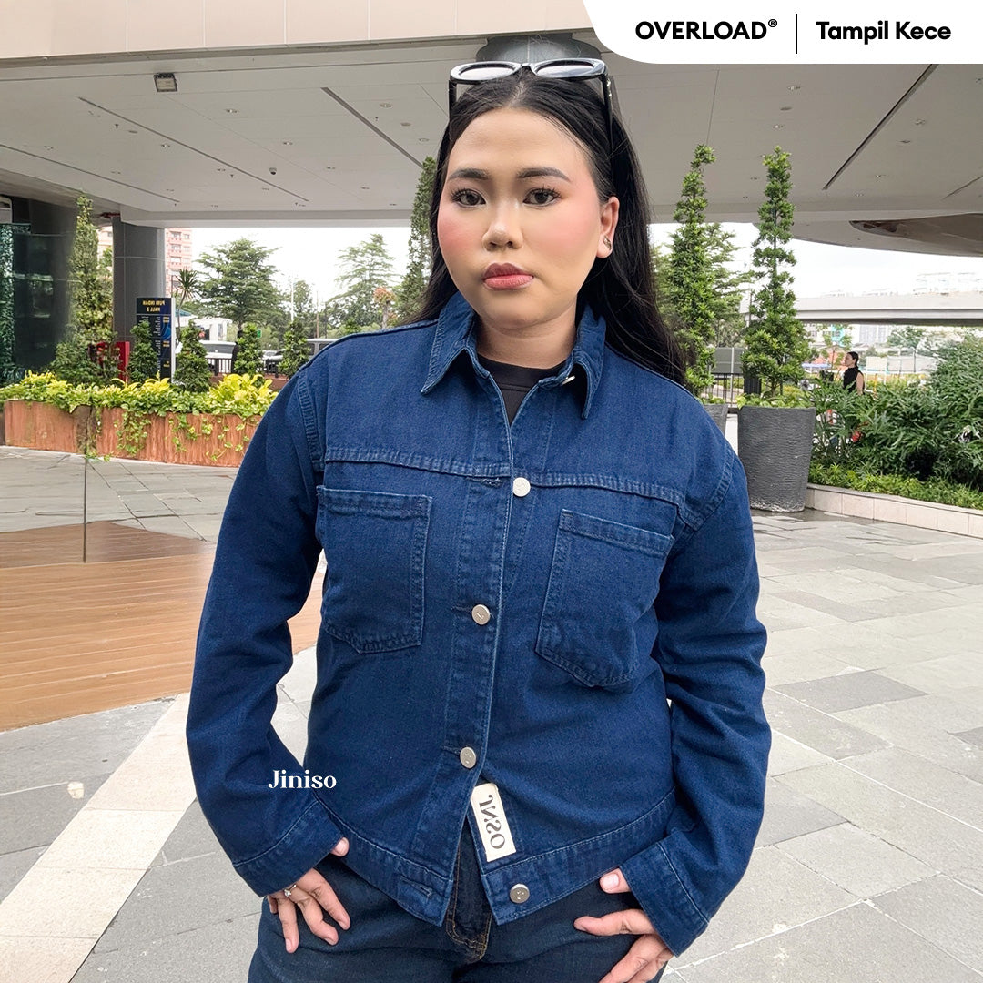 JINISO Big Size Jaket Jeans Oversize Casual Blue Black