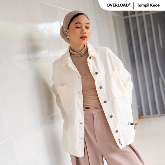 JINISO Button Jaket Jeans Oversize Khaki