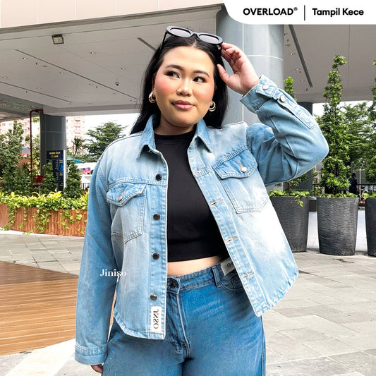 JINISO Big Size Jaket Jeans Oversize Rider Light Blue Denim