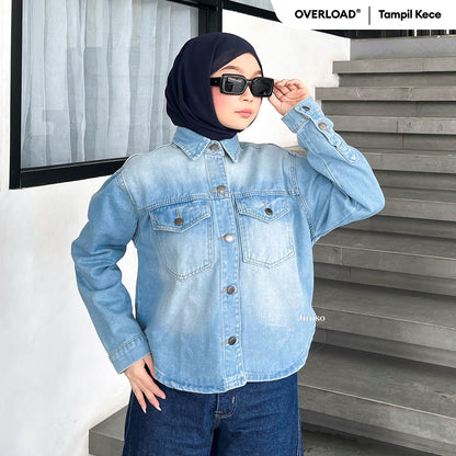 JINISO Jaket Jeans Oversize Rider Light Blue Denim