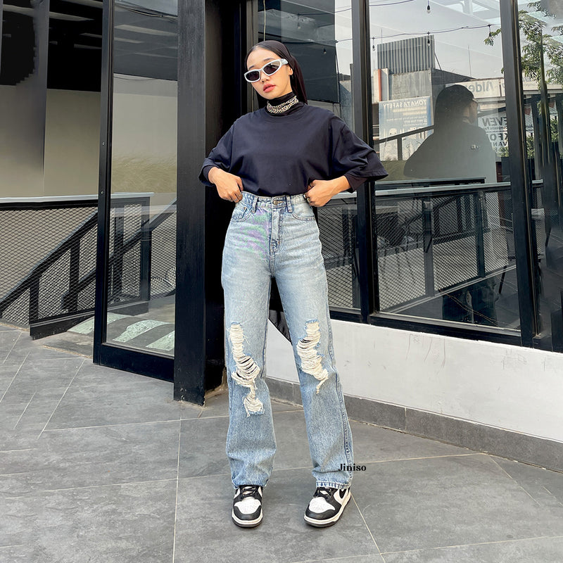 JINISO - Highwaist Loose Ripped Jeans 911 - 921 MYSTIC GAL
