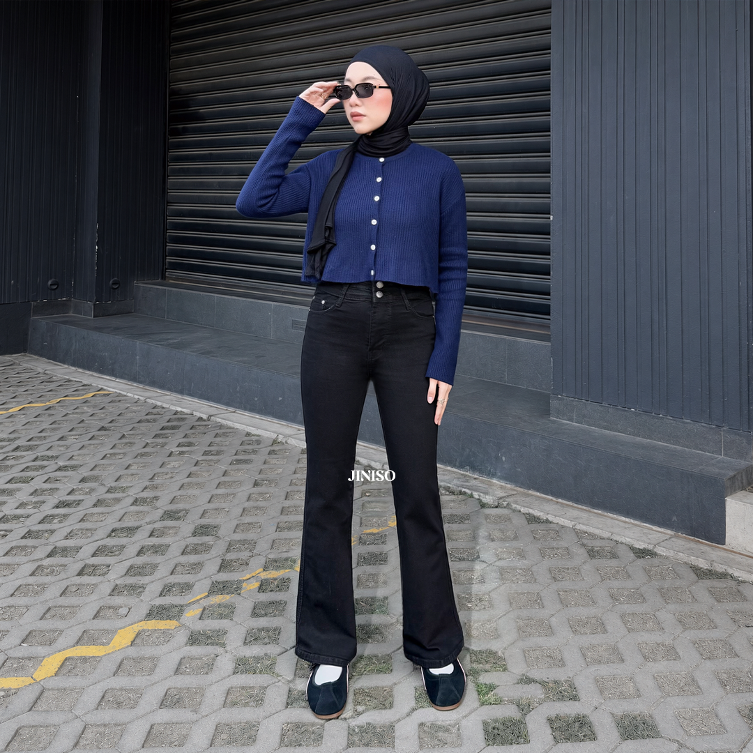 JINISO - Petite Highwaist Stretch Cutbray Jeans 126 NOIR