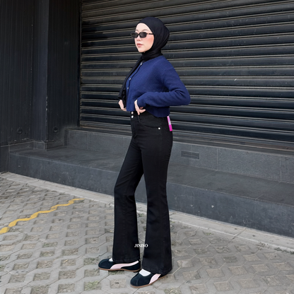 JINISO - Petite Highwaist Stretch Cutbray Jeans 126 NOIR