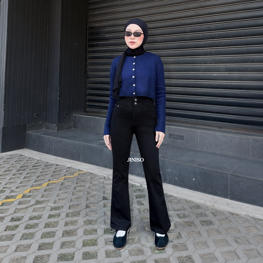 JINISO - Celana Jeans Highwaist Cutbray Regular dan Petite Wanita