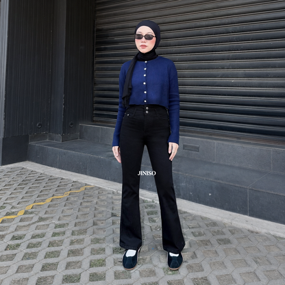 JINISO - Celana Jeans Highwaist Cutbray Regular dan Petite Wanita