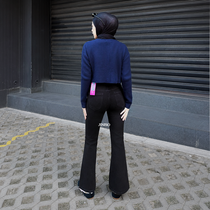 JINISO - Petite Highwaist Stretch Cutbray Jeans 126 NOIR