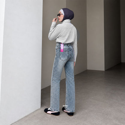 JINISO - Petite Highwaist Stretch Cutbray Jeans 127 NOIR