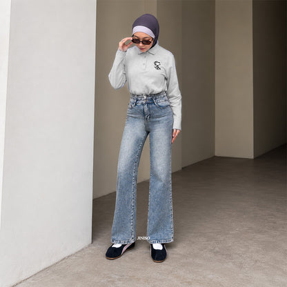 JINISO - Petite Highwaist Stretch Cutbray Jeans 127 NOIR